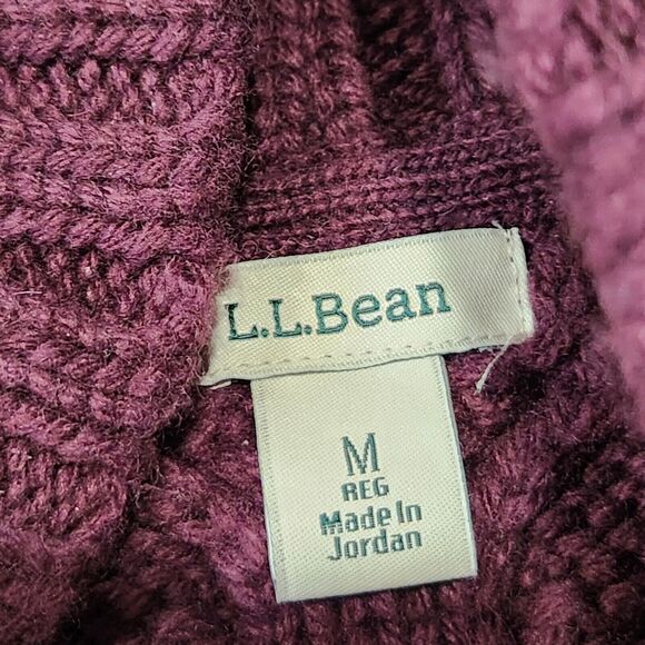 LL Bean Women M Medium Wool Blend Shawl Chunky Cableknit Button Cardigan Sweater - Picture 7 of 13